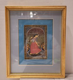 Matted And Framed Silk And Hand Painted Ragini Artwork Excellent Condition 12x10
