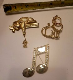 Vintage JJ Jonette Cat And Musical Note Brooch Collection Excellent Condition