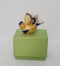 Adorable Goldfinch Bird Enameled Trinket Box