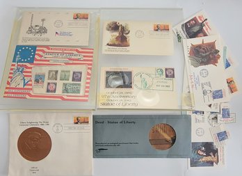 Vintage Statue Of Liberty Stamps And Reproduction Deed