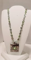 Vintage Signed Avgad Pewter And Glass Beaded Necklace