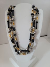 Vintage MCM Faux Baroque And Lucite Beaded Necklace Lovely Filigree!