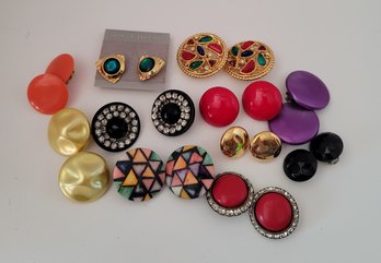 Vintage Button Earrings Lot 40s-70s Those Black Lucite And Rhinestones!