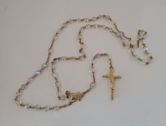 Beautiful Vintage Gold Plated Aurora Borealis Crystal Rosary Made In Italy