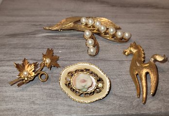 Vintage Gold Tone Brooch Lot Incl. Signed Mamselle