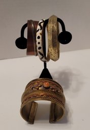 Vintage Brass Copper And Enamel Bracelet Including Hand Forged