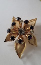 Gorgeous 40s-50s Prong Set Purple And Clear Rhinestone Flower Burst Brooch