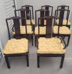 Set Of 8 Solid Mahogany Asian Dining Chairs
