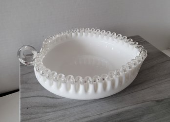 Perfect For Valentine's Day! Vintage MCM Fenton Silver Crest Milk Glass Heart Shaped Candy Dish
