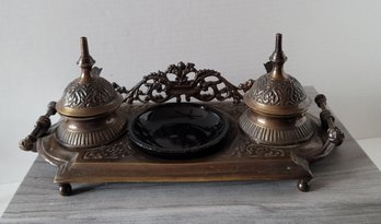 Vintage Double Brass Inkwell Cool Repro