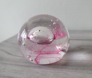 Beautiful Caithness Pink And White Moon Crystal Paperweight Made In Scotland