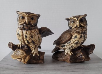 Vintage MCM Homco Bisque Porcelain Owl Figurines
