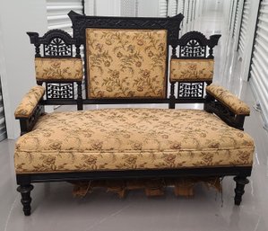 Antique Asian Carved Wood Settee Couch