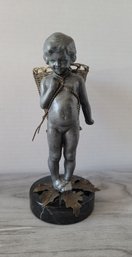 Vintage 80s Petites Choses Iron And Marble Cherub Statue 7.5h