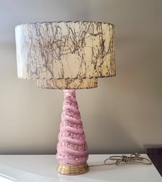 Midcentury Modern Pink And Gold Lamp And Starburst Lampshade