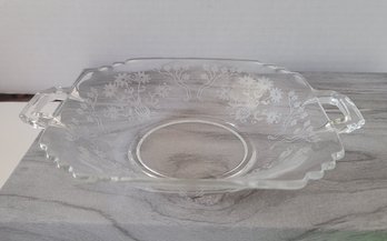 Lovely Vintage 40s Cambridge Glass Wild Flower Pattern Two Handle Candy Dish