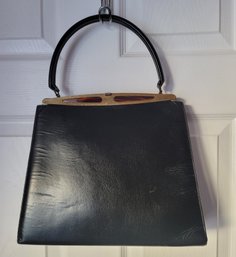 Sharp Looking MCM Black Leather And Faux Tortoiseshell Handbag 11 1/2w X 14h To Handle