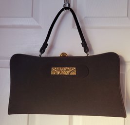 Vintage MCM Brown Suede Handbag With Decorative Brass Adornment  14inw X 13inh Incl Handle