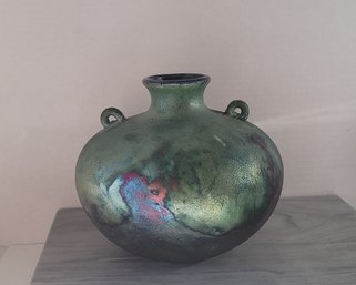 Beautiful Striking Signed Iridescent Art Pottery Urn
