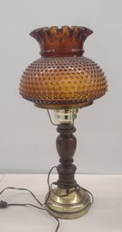 Vintage Lamp With Amber Hobnail Glass Shade