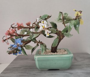 Love This! Gorgeous Vintage 50s Jade And Agate Glass Bonsai Tree Excellent Condition