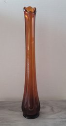 Vintage Amber Swung Bud Vase 12 1/2h Great Condition