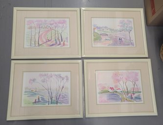 Vintage Dianne Powell Set Of 4 Watercolor Paintings