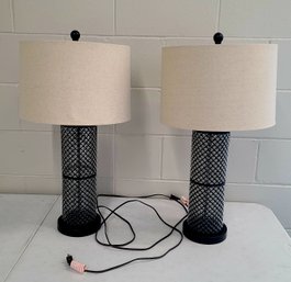 Contemporary Glass And Black Table Lamps With Linen Shades