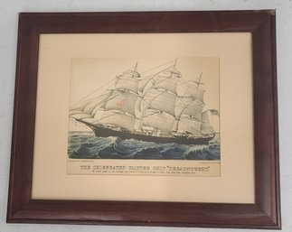 Vintage Currier & Ives 'Dreadnought' Ship Framed Print
