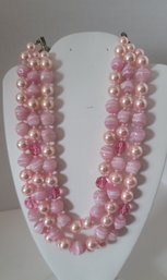 Who Doesn't Love Baby Pink! Vintage 50s Triple Strand Art Glass Choker