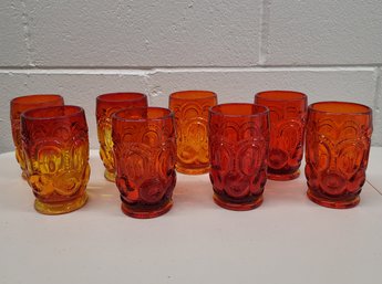 Vintage LE Smith Moon And Stars Amberina Water Glasses Excellent Condition