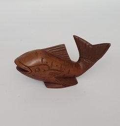 Midcentury Acacia Wood Carved Fish