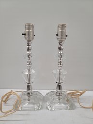 Pair Of MCM Glass, Lucite And Chrome Lamps Untested Good Condition