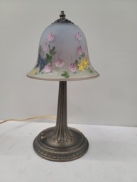 Gorgeous Vintage Fenton Burmese Satin Hand Painted Lamp Signed By The Artist Excellent Condition