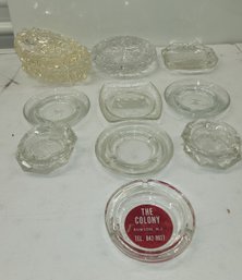 Awesome Vintage Glass And Crystal Ashtray Lot Incl Hilton Holiday Inn Etc