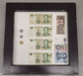Framed Chinese Currency Including Vintage