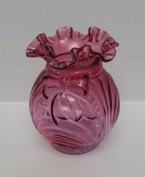 Vintage Fenton Cranberry Ruffled Art Glass Vase