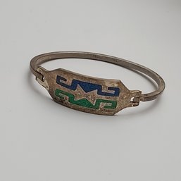 Vintage Mexican Sterling Silver Inlaid Turquoise Bracelet