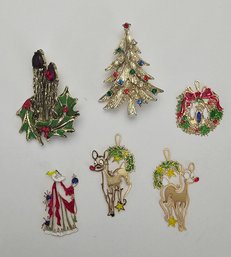Midcentury Christmas Brooches And Wire Pendants