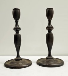 Vintage Wooden Candleholders THE HANDWRITING ON THE BOTTOM
