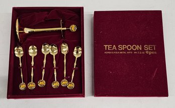 Korean Velvet Boxed Gold Tone Tea Spoon Set