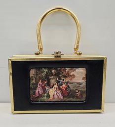 OBSESSED Vintage Gold Tone Hand Bag Victorian Scene