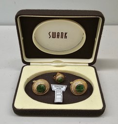 Vintage Swank Jade Cufflink And Tie Tack New Old Stock