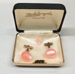 WOAH Vintage NOS Pink Moonglow Michaelangelo Collection Cufflinks And Pin