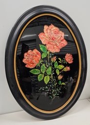 Exquisite Vintage Antique Rose Dome Framed Rose Foil Art