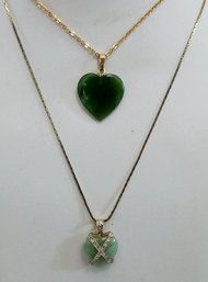 Vintage Jade Pendants On Chains Including 14K Gold