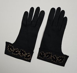 New Old Stock Vintage Gloves With Leaf Accents