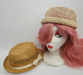 Vintage Straw Bowler Hat And Joe Boxer Straw Fedora