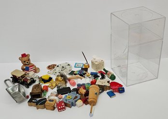 Box Of Vintage Dollhouse Toys, Charms, And More