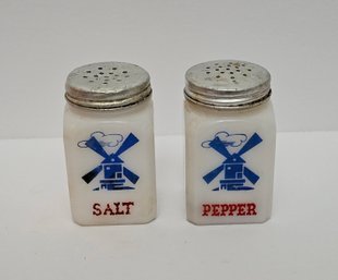 Vintage Milk Glass Windmill Salt And Pepper Shakers